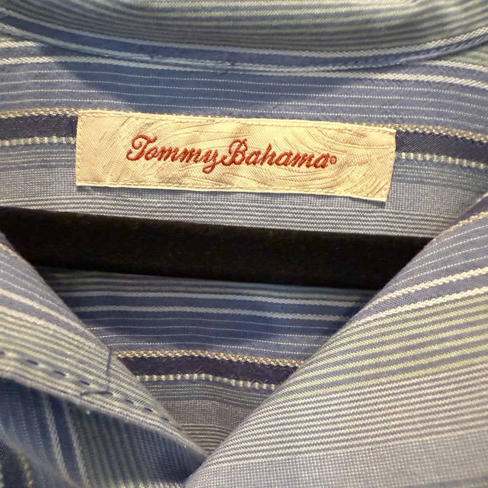 Tommy Bahama Casual Blue Striped Shirt 100% silk - Picture 2 of 5
